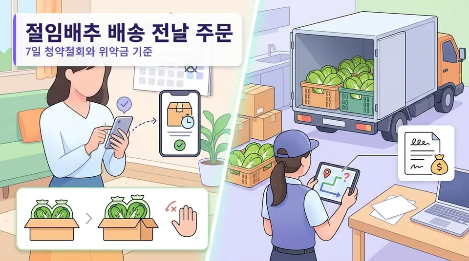 절임배추 배송 전날 주문 취소되나 — 7일 청약철회와 위약금 기준