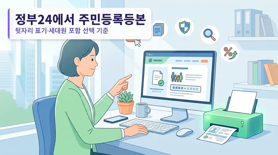 정부24에서 주민등록등본 무료로 발급받는 법 — 뒷자리 표기·세대원 포함 선택 기준